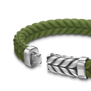 DY Gents Chevron Bracelet in Green Rubber with Sterling Silver, 9mm