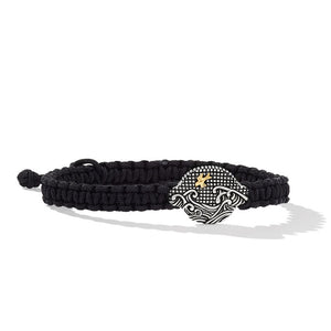 DY Gents Waves Black Nylon Woven Station Bracelet with Sterling Silver and 18K Yellow Gold, 15mm