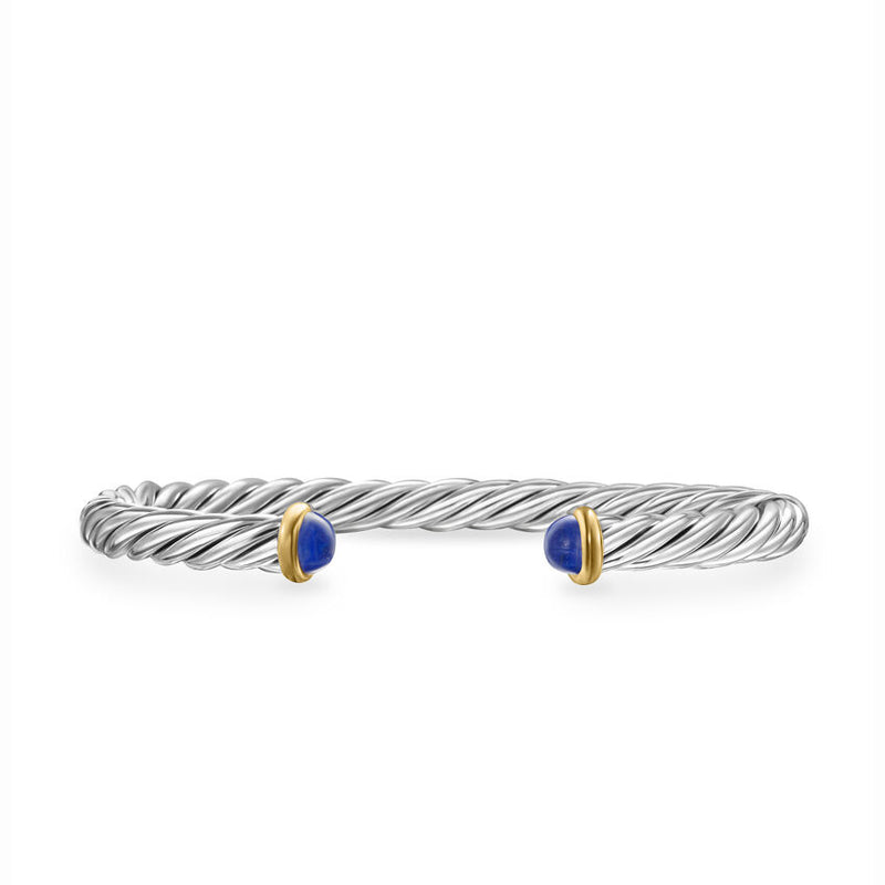 DY Gents Cable Cuff Bracelet in Sterling Silver with 14K Yellow Gold and Lapis, 6mm - NAGI