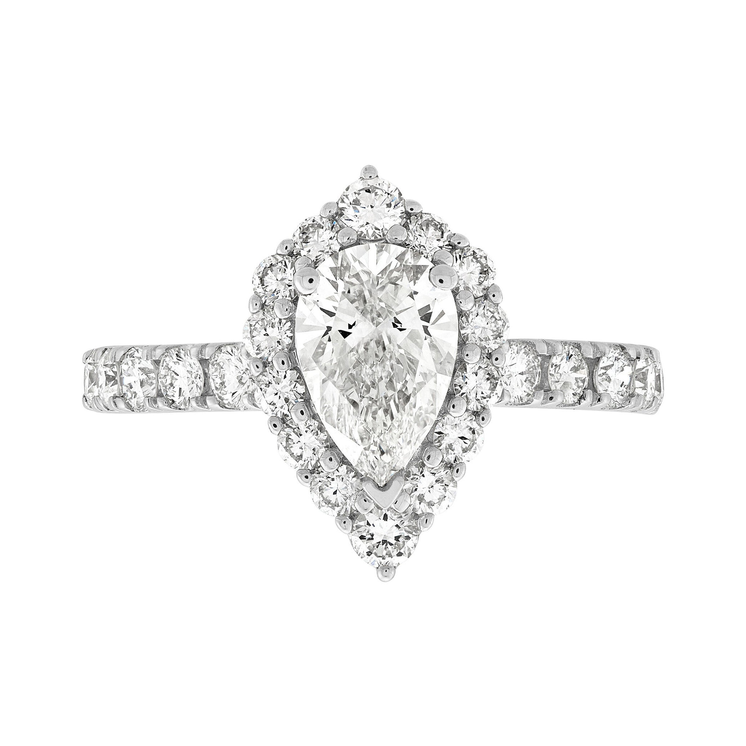 14K White Gold Lab-Grown Diamond Halo Pear Shaped Engagement Ring - NAGI