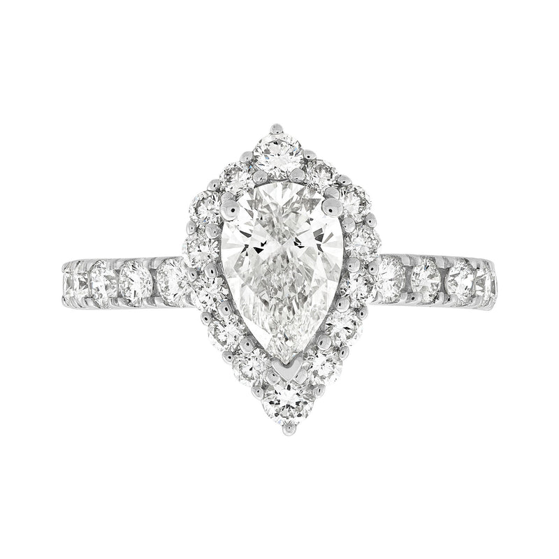 14K White Gold Lab-Grown Diamond Halo Pear Shaped Engagement Ring - NAGI