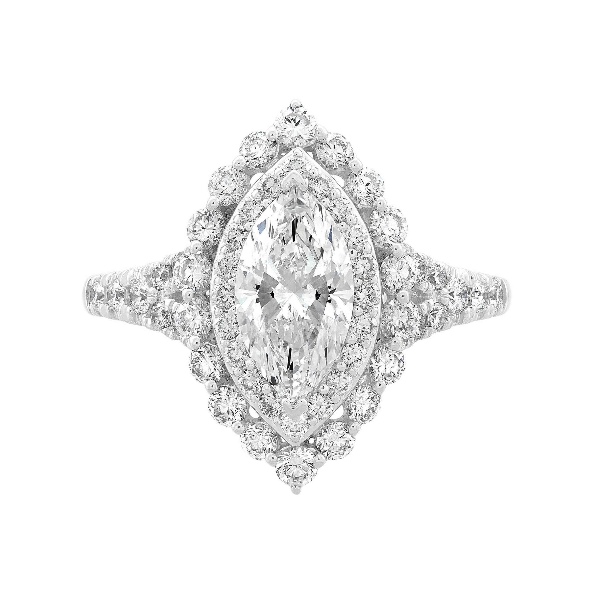 14K White Gold Lab-Grown Diamond Marquise Halo Engagement Ring - NAGI