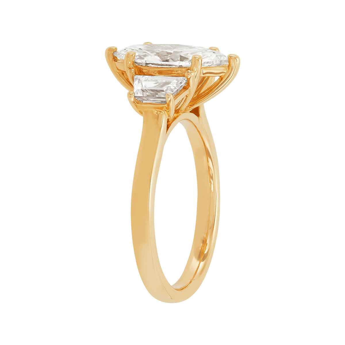 14K Yellow Gold 3-Stone Marquise & Trapazoid Lab Diamond Engagement Ring - NAGI