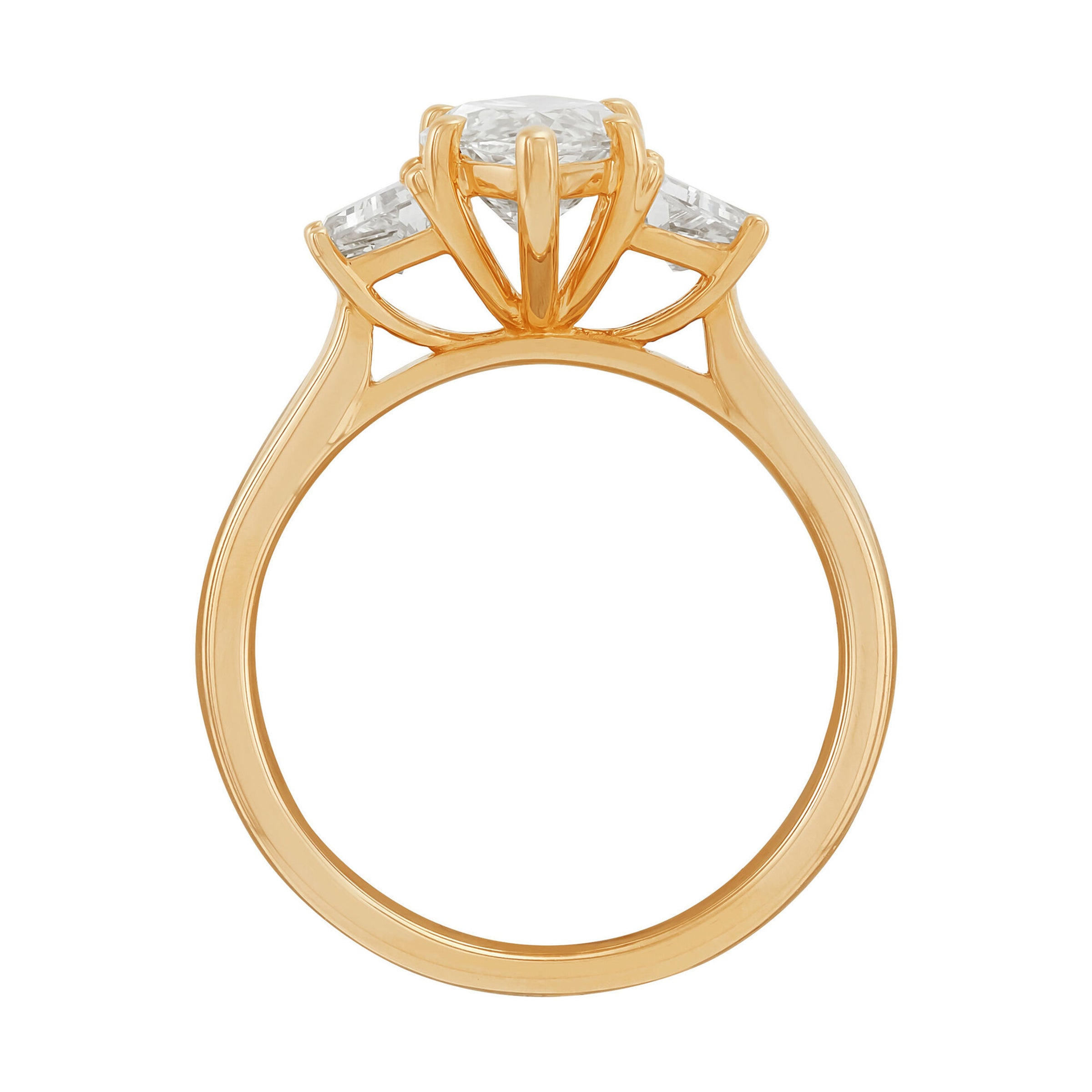 14K Yellow Gold 3-Stone Marquise & Trapazoid Lab Diamond Engagement Ring - NAGI