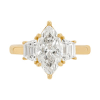 14K Yellow Gold 3-Stone Marquise & Trapazoid Lab Diamond Engagement Ring