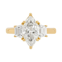 14K Yellow Gold 3-Stone Marquise & Trapazoid Lab Diamond Engagement Ring