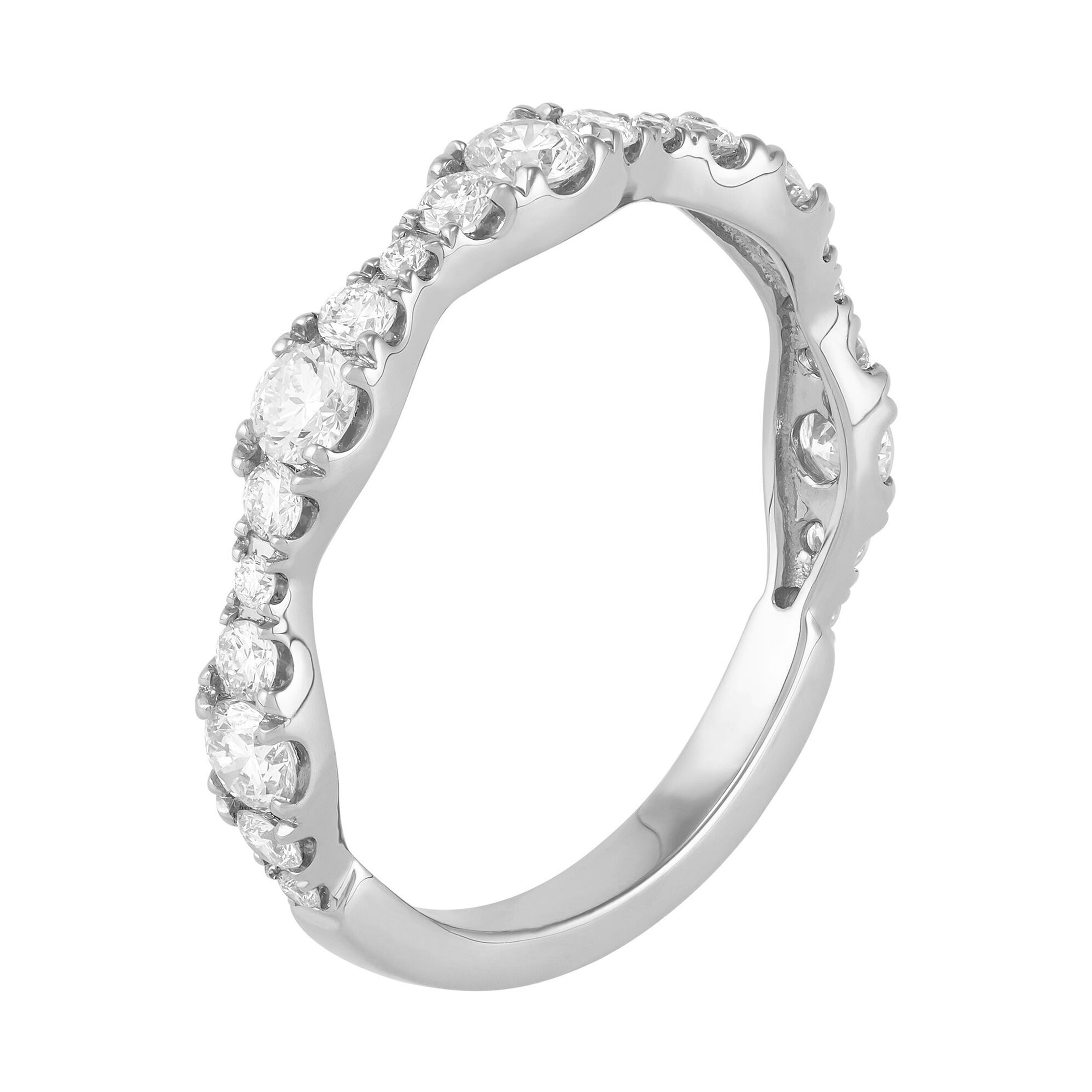 14K White Gold Marquise Design Round Lab-Grown Diamond Band