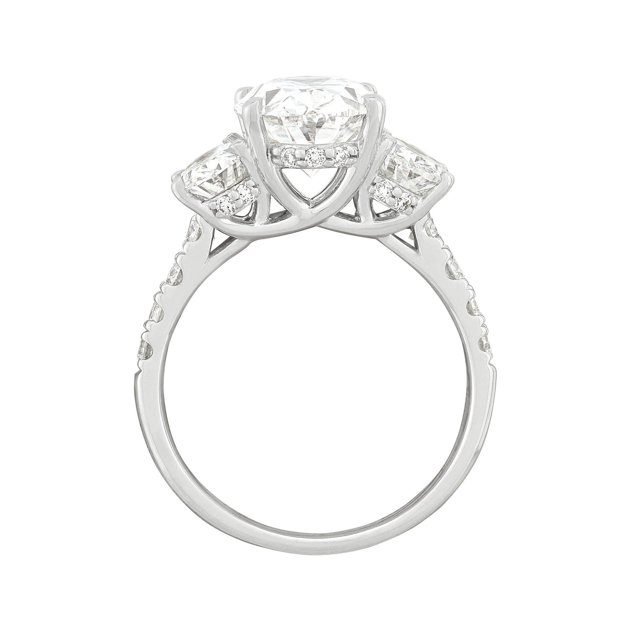 14K White Gold 3-Stone Oval Cut Lab Diamond Engagement Ring