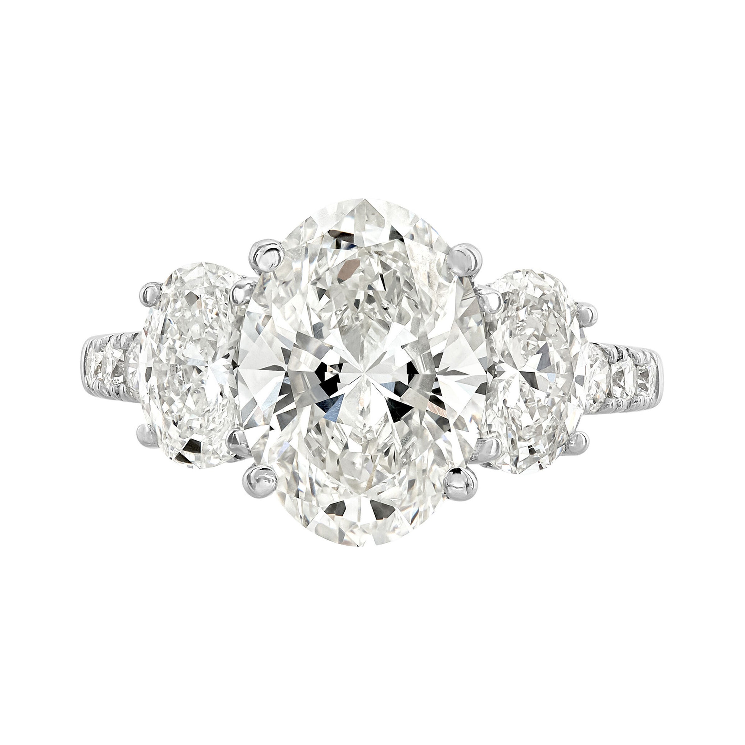 14K White Gold 3-Stone Oval Cut Lab Diamond Engagement Ring