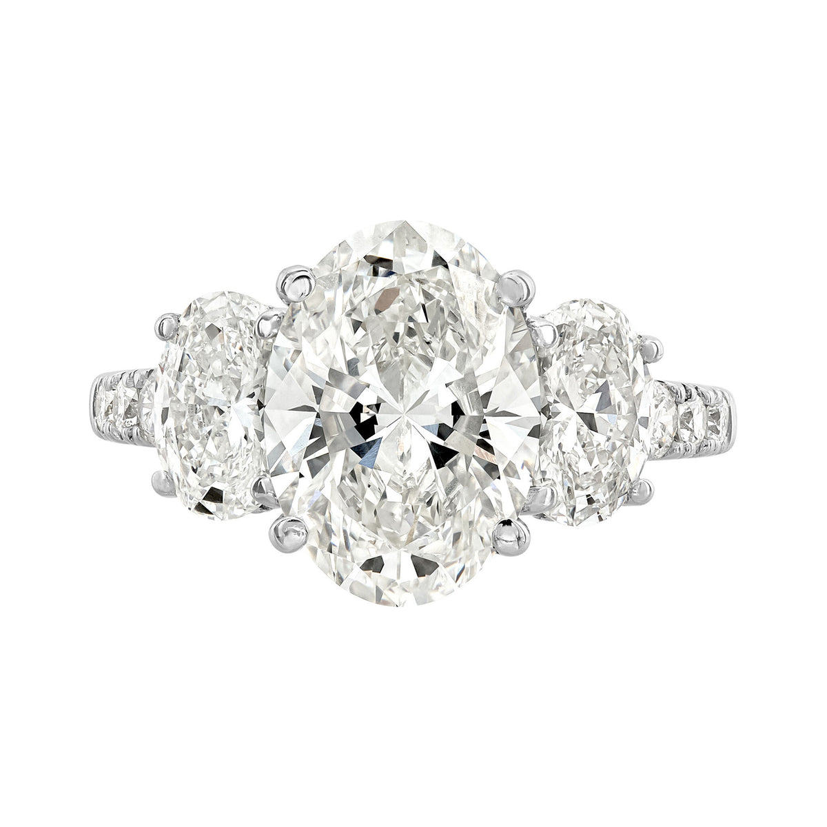 14K White Gold 3-Stone Oval Cut Lab Diamond Engagement Ring