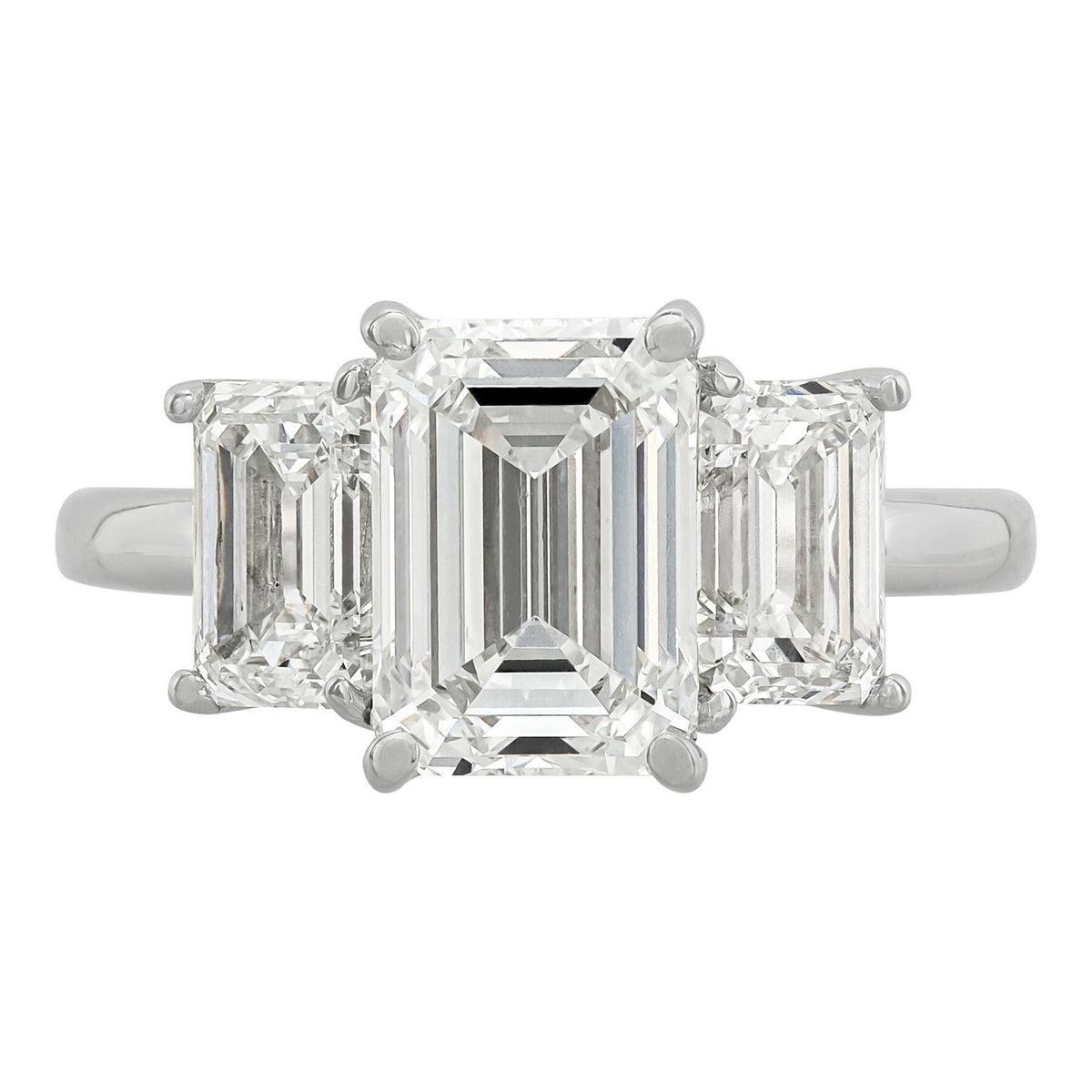 14K White Gold 3-Stone Emerald Cut Lab-Grown Diamond Engagement Ring