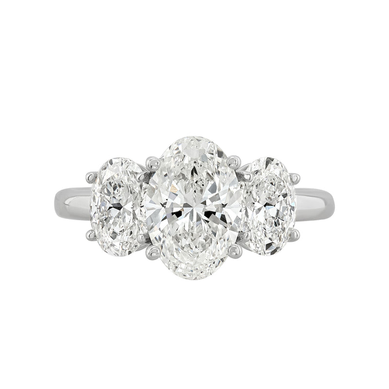 14K White Gold 3-Stone Oval Cut Lab-Grown Diamond Engagement Ring - NAGI