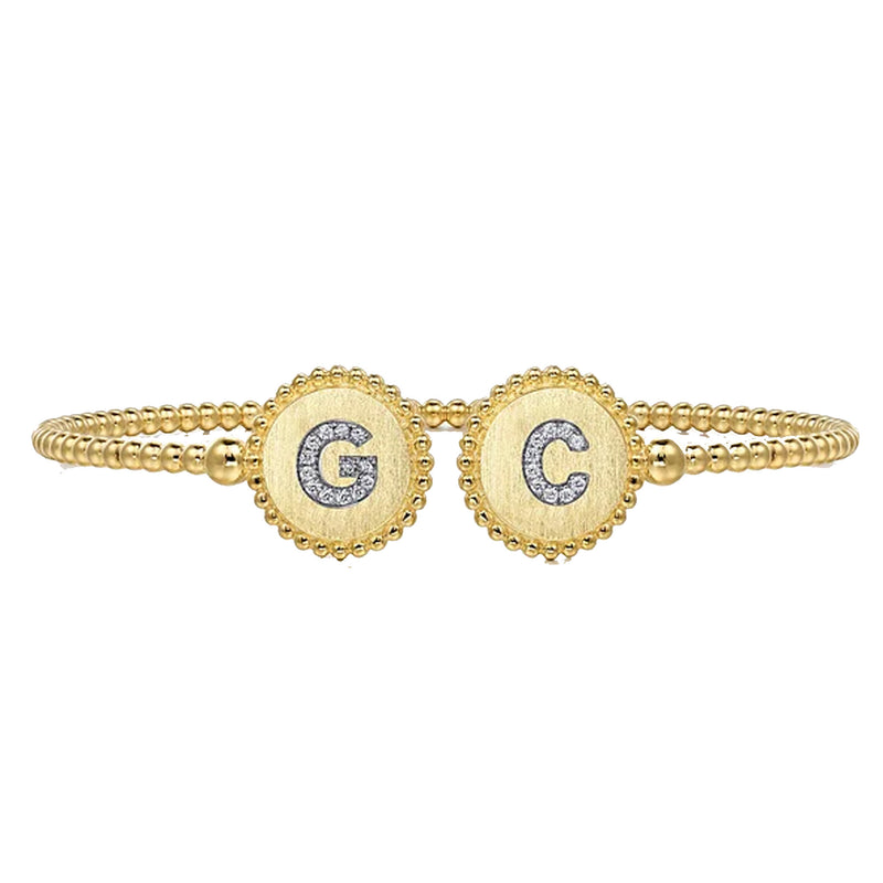 Gabriel 14K Yellow Gold Bujukan Diamond Initial Cuff Bangle Bracelet