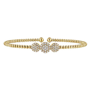 Gabriel 14K Yellow Gold Bujukan Bead Cuff Bracelet with Three Pave Diamond Stations