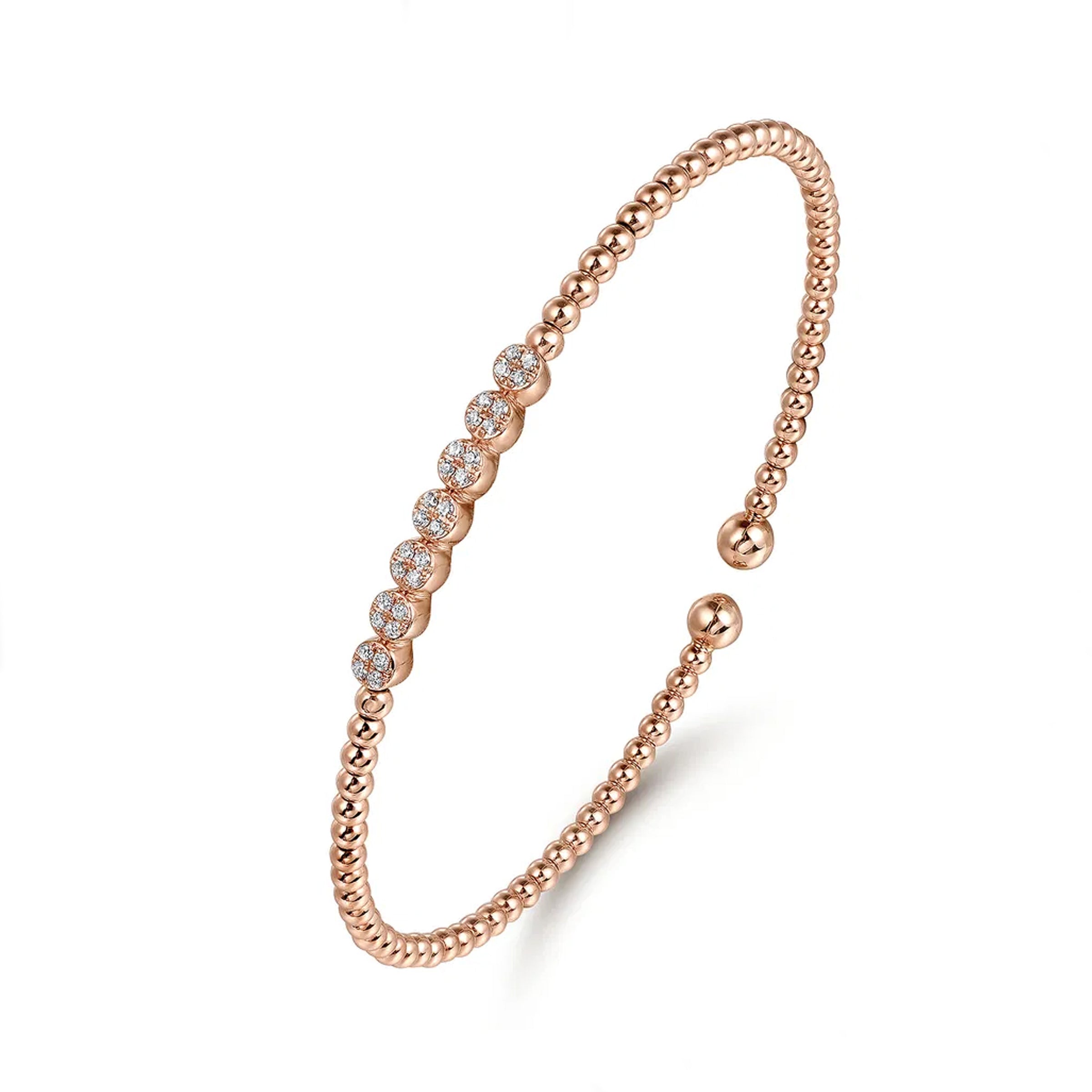 Gabriel & Co. 14K Rose Gold Bujukan Bead and Cluster Diamond Bangle