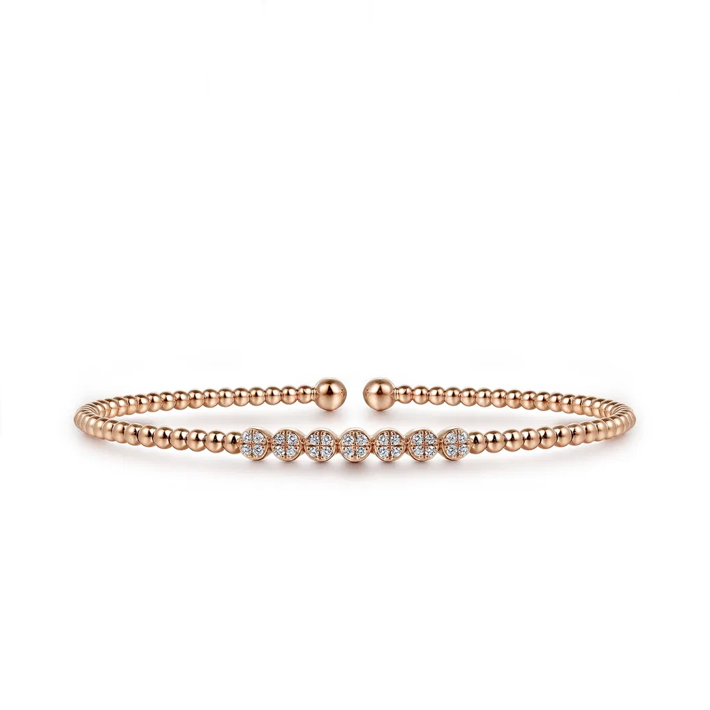 Gabriel & Co. 14K Rose Gold Bujukan Bead and Cluster Diamond Bangle
