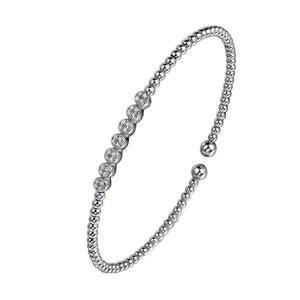 Gabriel 14K White Gold Bujukan Bead and Cluster Diamond Bangle