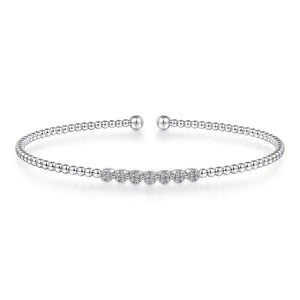 Gabriel 14K White Gold Bujukan Bead Cuff Bracelet with Cluster Diamond Stations