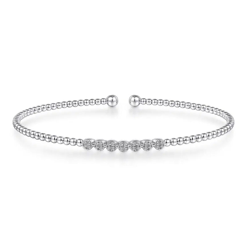 Gabriel 14K White Gold Bujukan Bead Cuff Bracelet with Cluster Diamond Stations