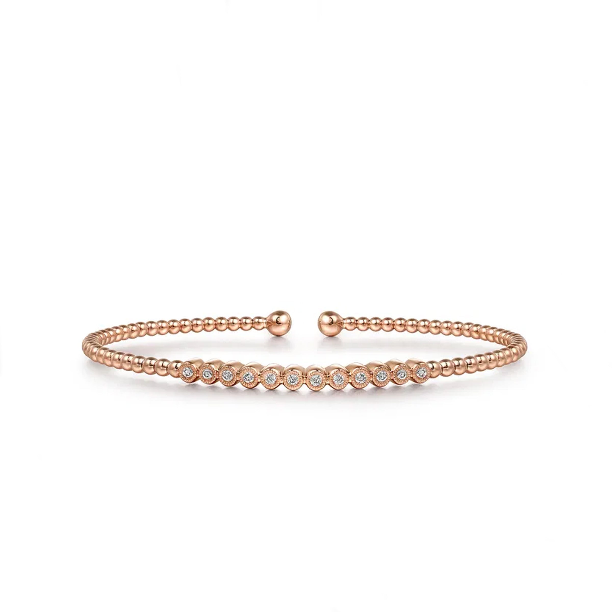 Gabriel & Co. 14K Rose Gold Bujukan Bead Diamond Bangle