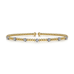 Gabriel 14K White-Yellow Gold Bujukan Diamond Stations Cuff Bangle