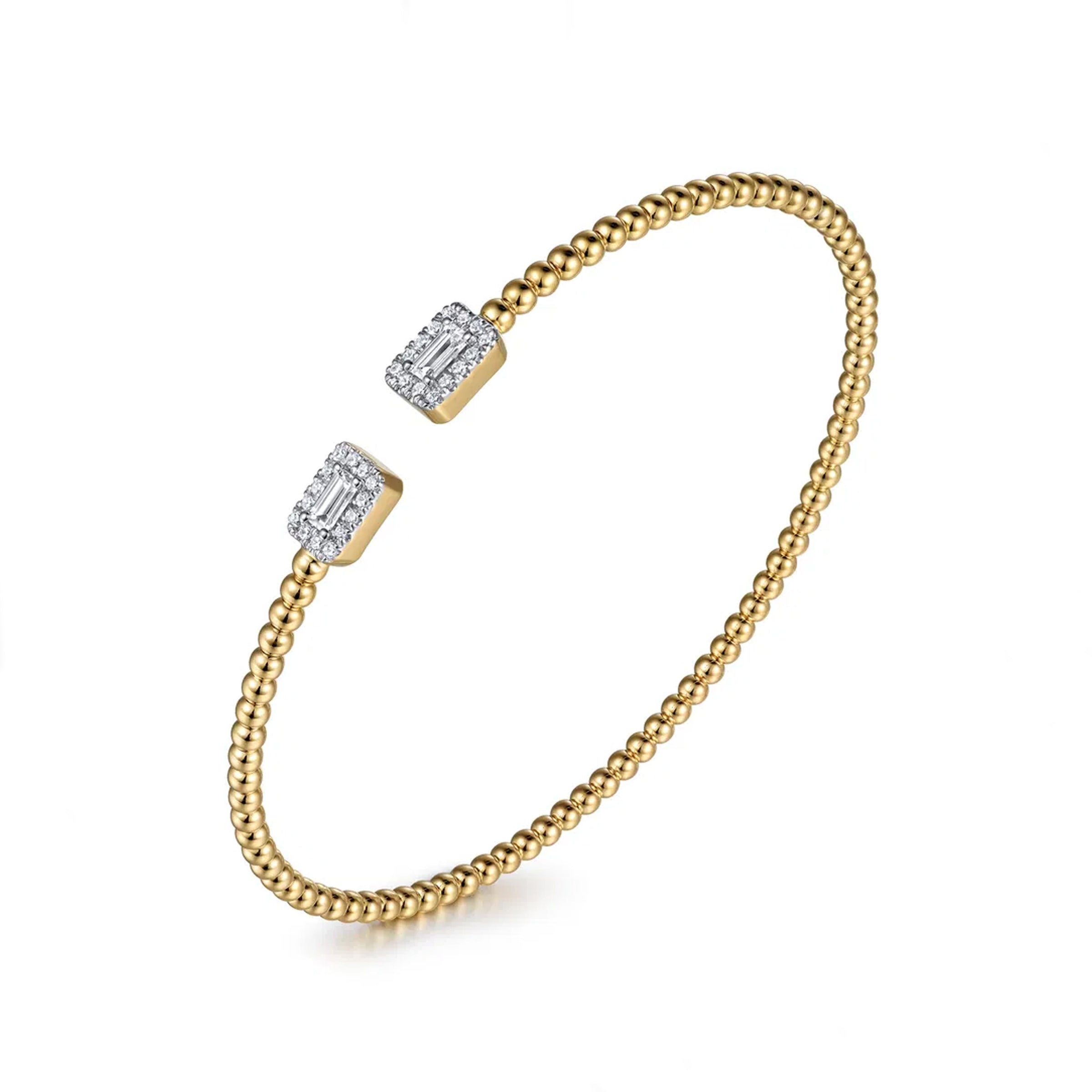 Gabriel & Co. 14K Yellow Gold Bujukan Open Cuff Bracelet with Diamond Baguettes