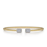Gabriel & Co. 14K Yellow Gold Bujukan Open Cuff Bracelet with Diamond Baguettes