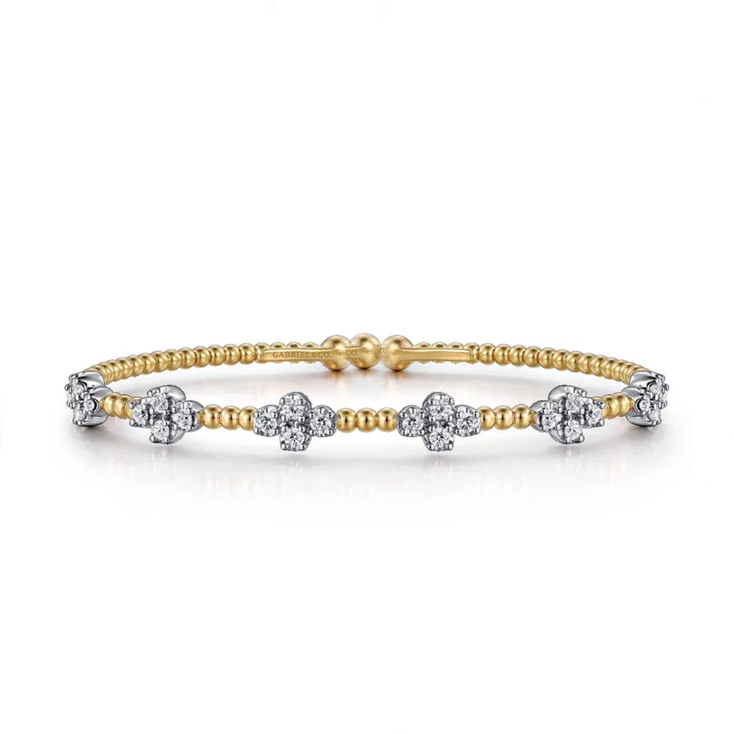 Gabriel & Co. 14K Yellow and White Gold Diamond Bangle with Closure