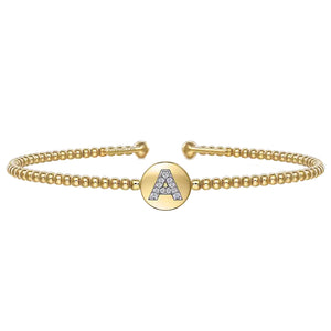 Gabriel 14K Yellow Gold Round A Initial Diamond Bujukan Cuff Bracelet