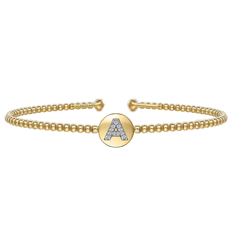 Gabriel 14K Yellow Gold Round A Initial Diamond Bujukan Cuff Bracelet