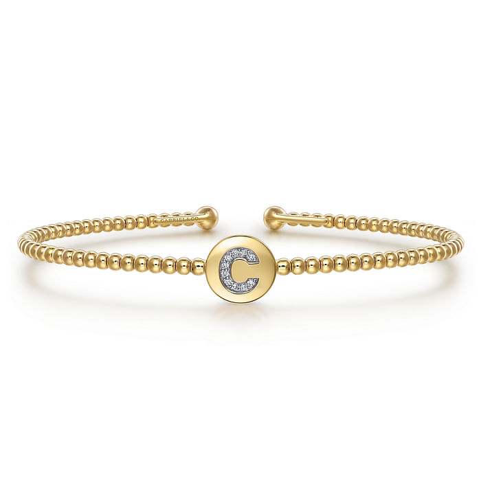 Gabriel & Co. 14K Yellow Gold Round C Initial Diamond Bujukan Cuff Bracelet
