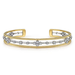 Gabriel 14K White and Yellow Gold Diamond Bujukan Cuff Bangle