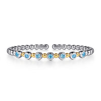 Gabriel & Co. 14K Yellow Gold Sterling Silver Blue Topaz Cuff Bracelet