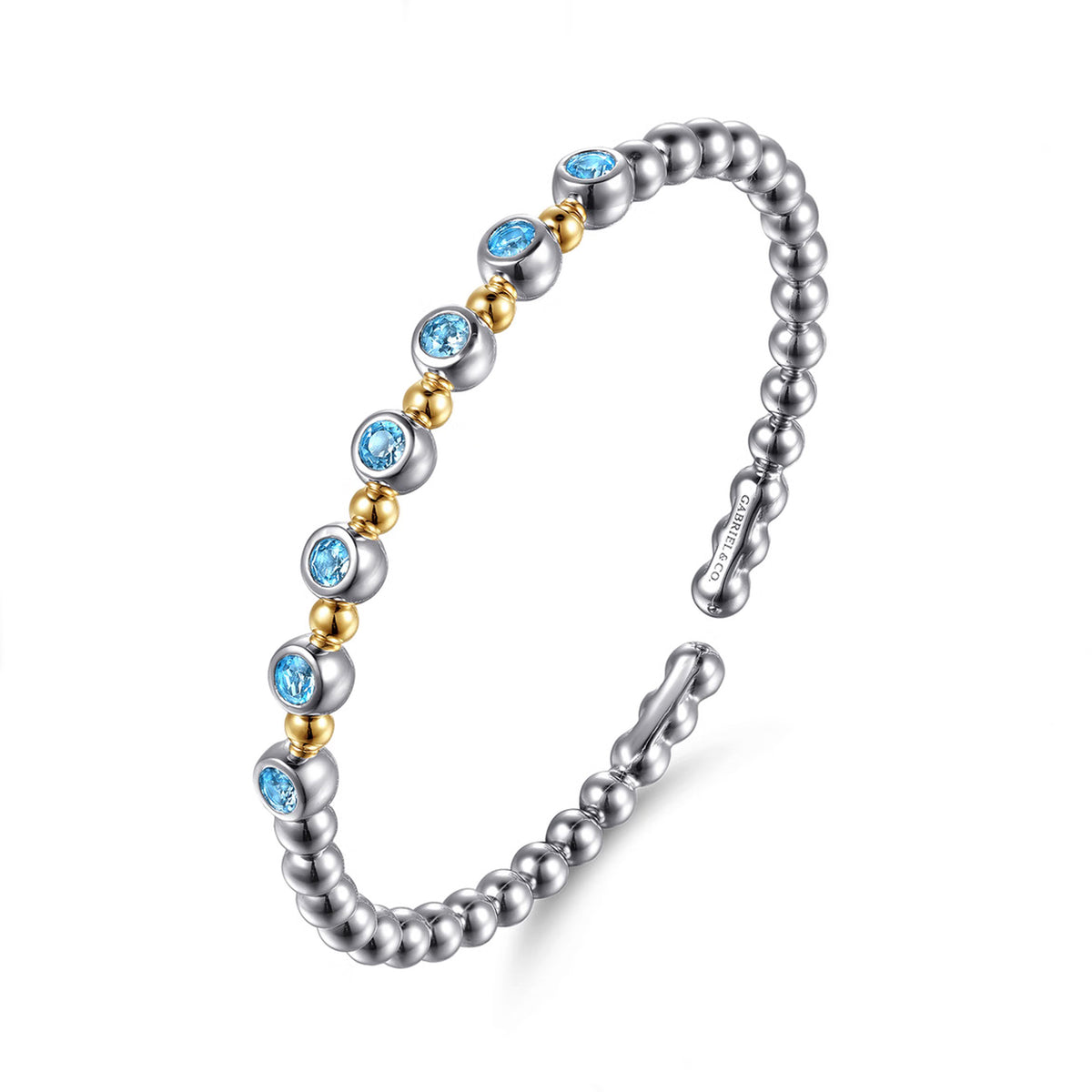 Gabriel & Co. 14K Yellow Gold Sterling Silver Blue Topaz Cuff Bracelet