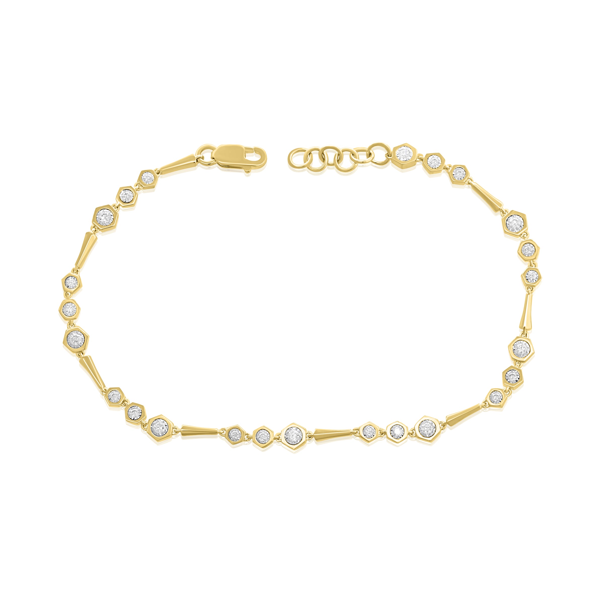 14K Yellow Gold Tri-Diamond Station Bracelet