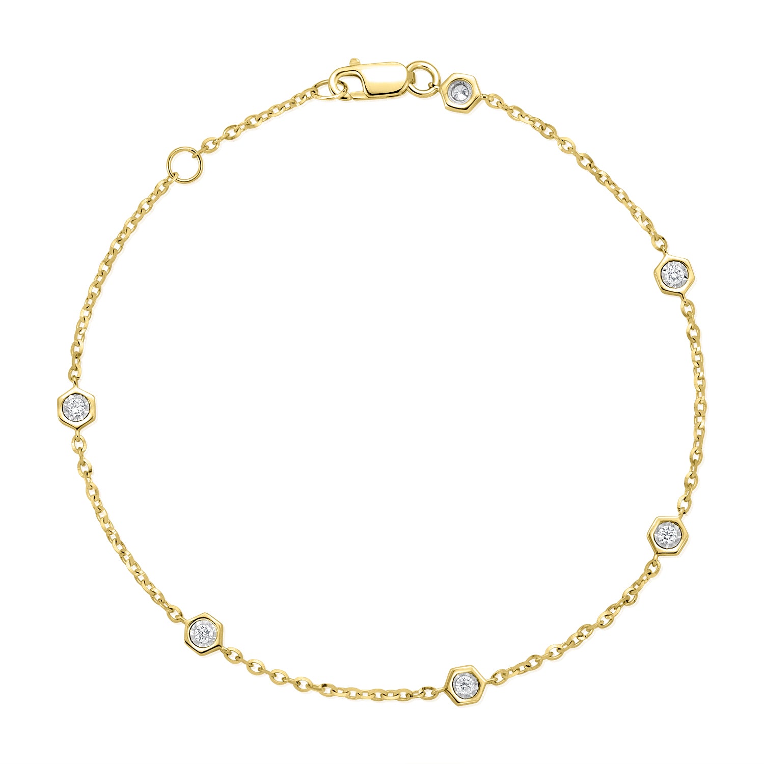 14K Yellow Gold Bezel Set Diamond Station Bracelet