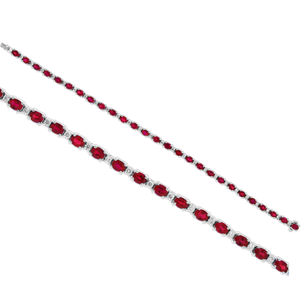 18K White Gold Tennis Bracelet with Alternating Round-Cut Rubies and Diamonds