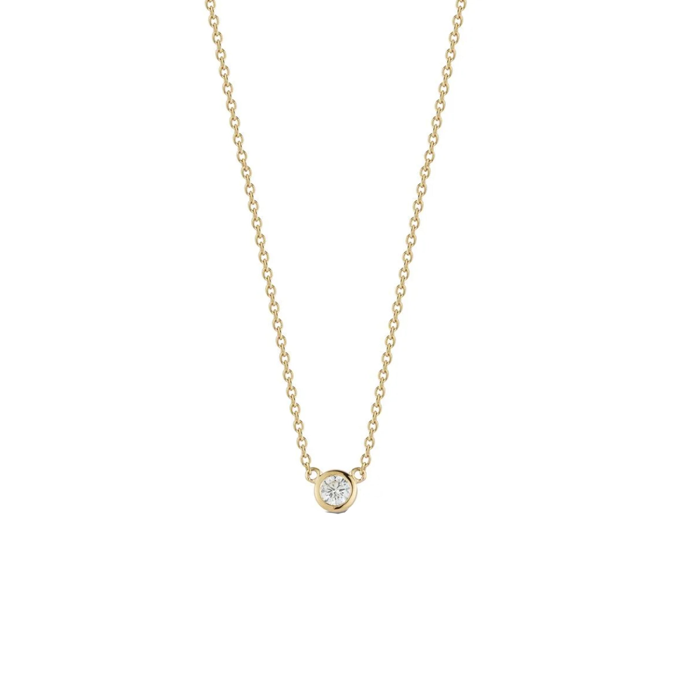 Pre-Owned 18K Yellow Gold Single Diamond Bezel Set Necklace