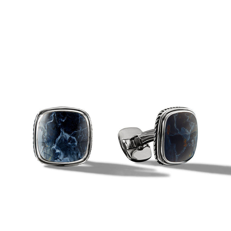 David Yurman Exotic Stone Cufflinks in Sterling Silver with Pietersite, 18mm