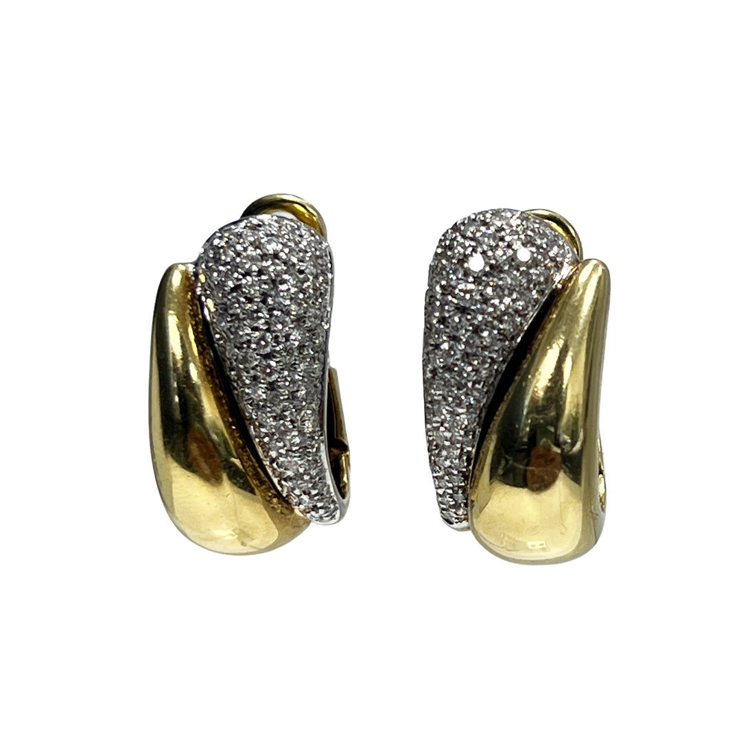 Pre-Owned 18K Two-Tone Teardrop Diamond Earrings, Clipbacks