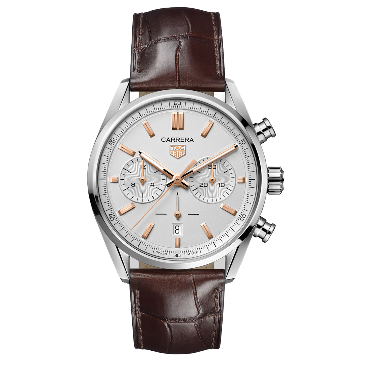 TAG Heuer Carrera Chronograph Heuer 02 42MM Silver Dial Brown Strap Watch