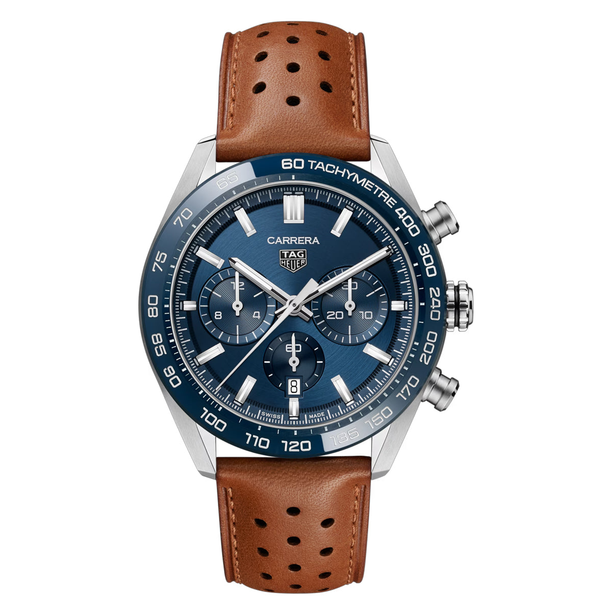 TAG Heuer Carrera Chronograph Automatic 44MM Blue Dial Brown Leather Watch