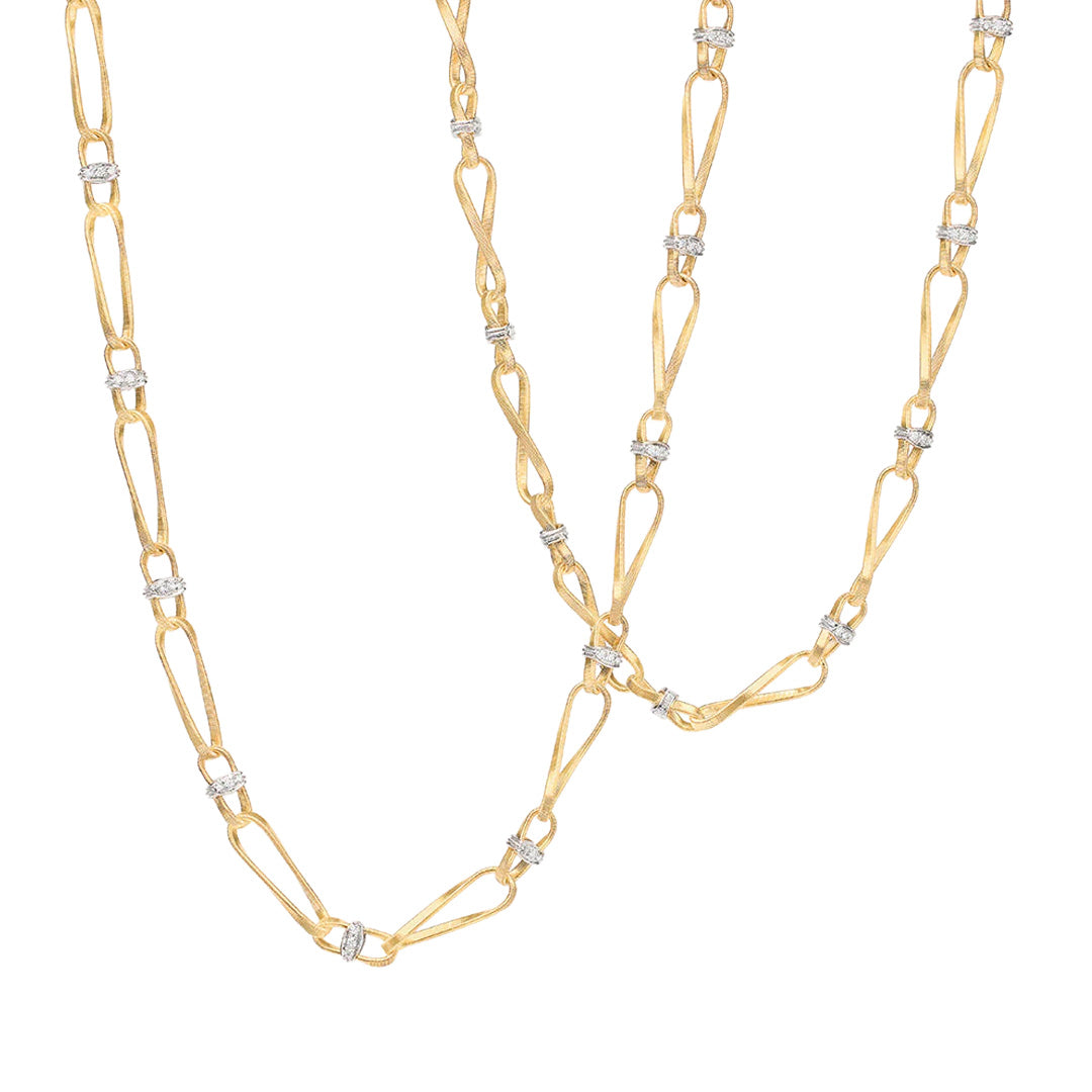 Marco Bicego 18K Yellow Gold Twisted Coil Long Link Diamond Necklace