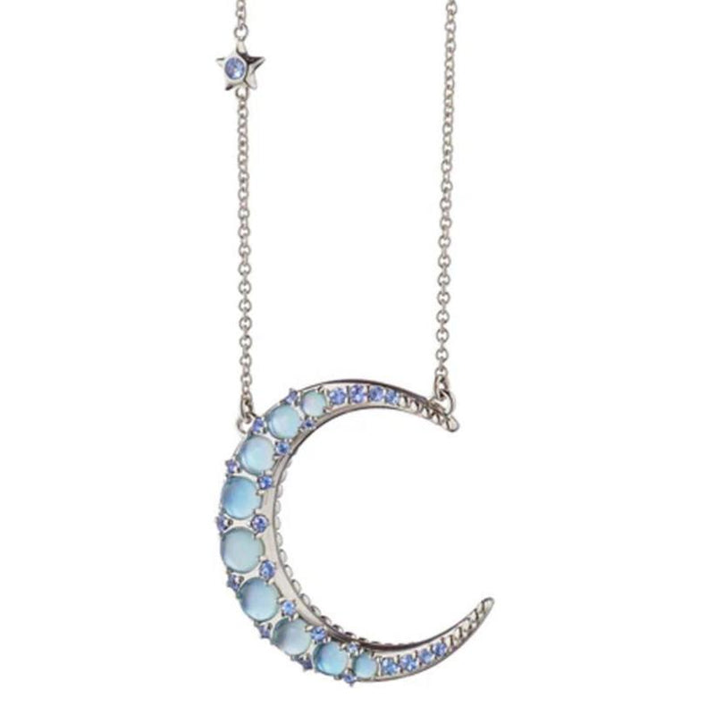 Monica Rich Kosann Blue Topaz Crescent Moon Stars Necklace