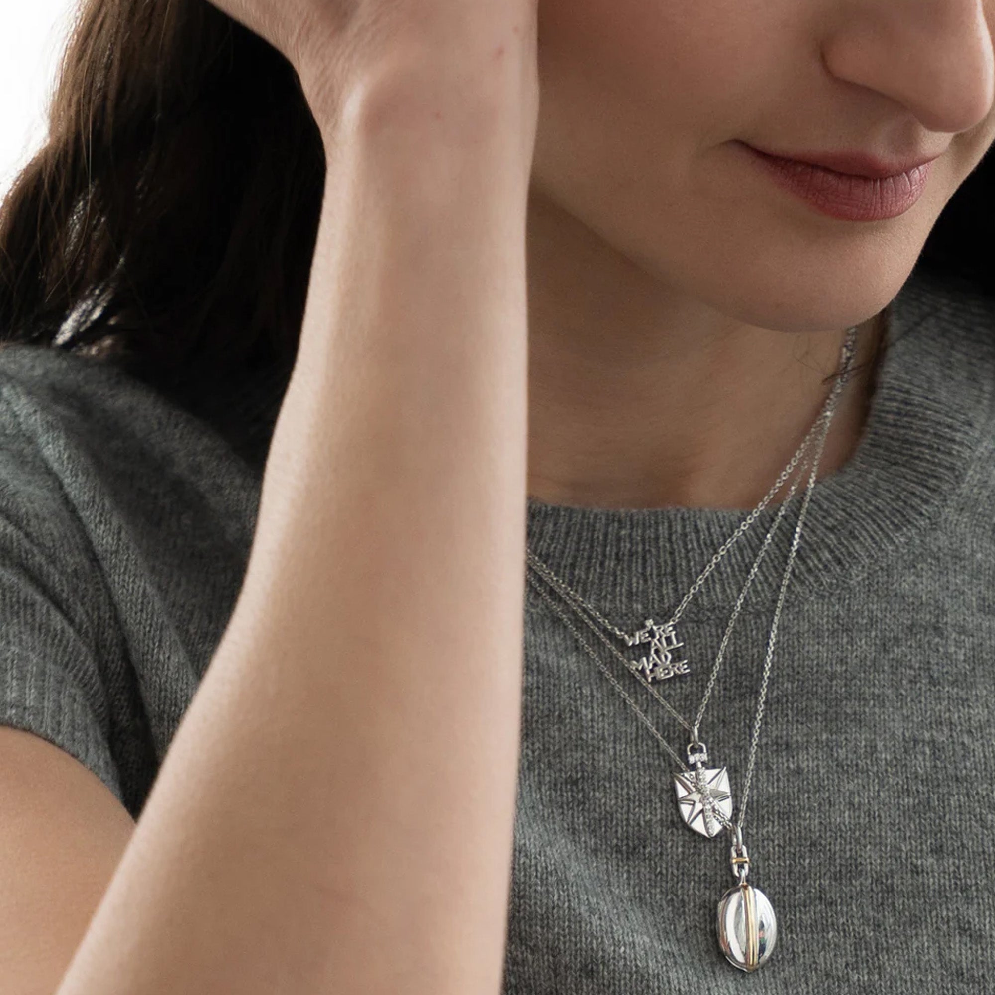 "We're All Mad Here" Sterling Silver Necklace with White Sapphire - NAGI