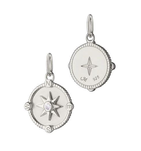 Mini Adventure Compass Sterling Silver Charm with Sapphire