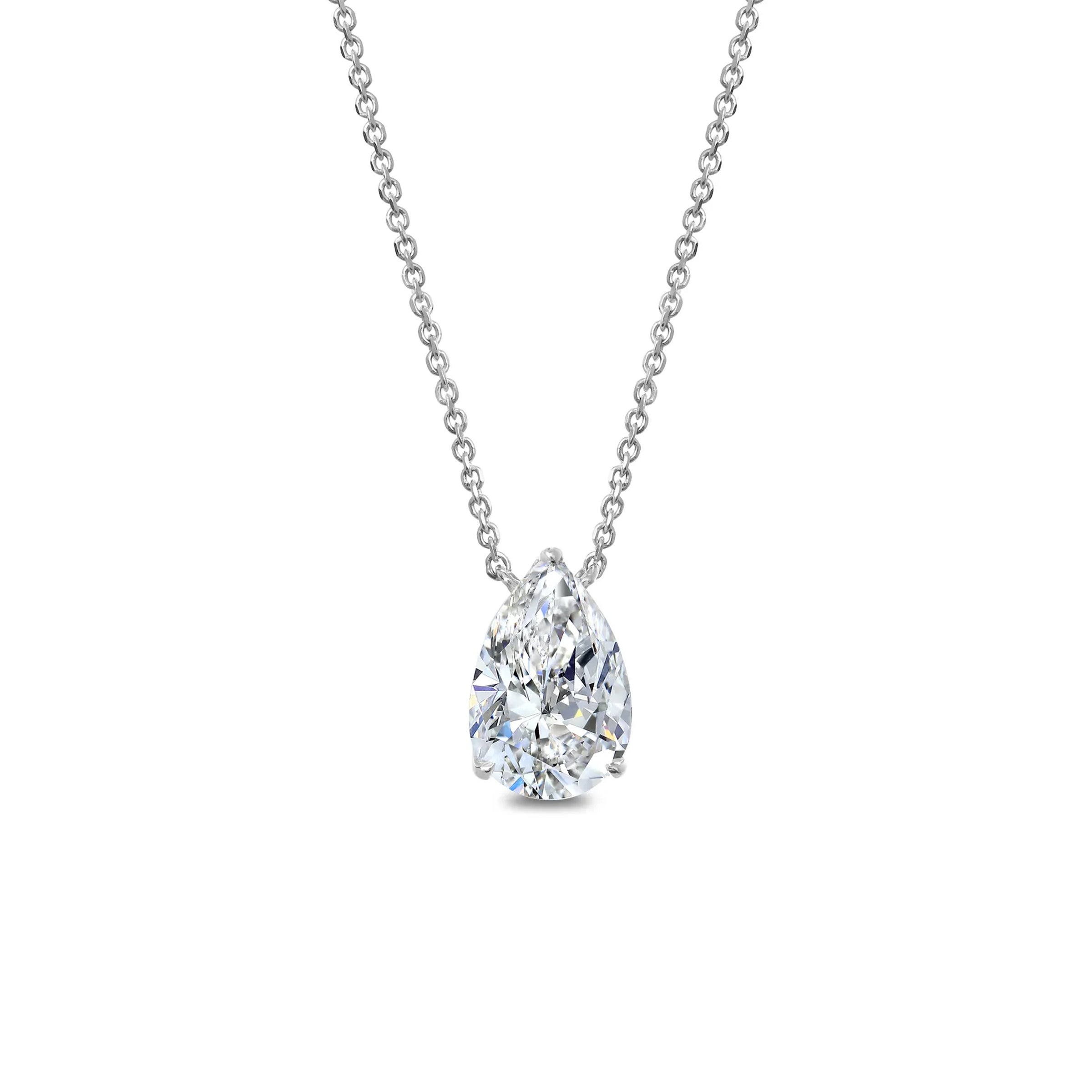18K White Gold Lab Grown Pear shaped Diamond Necklace