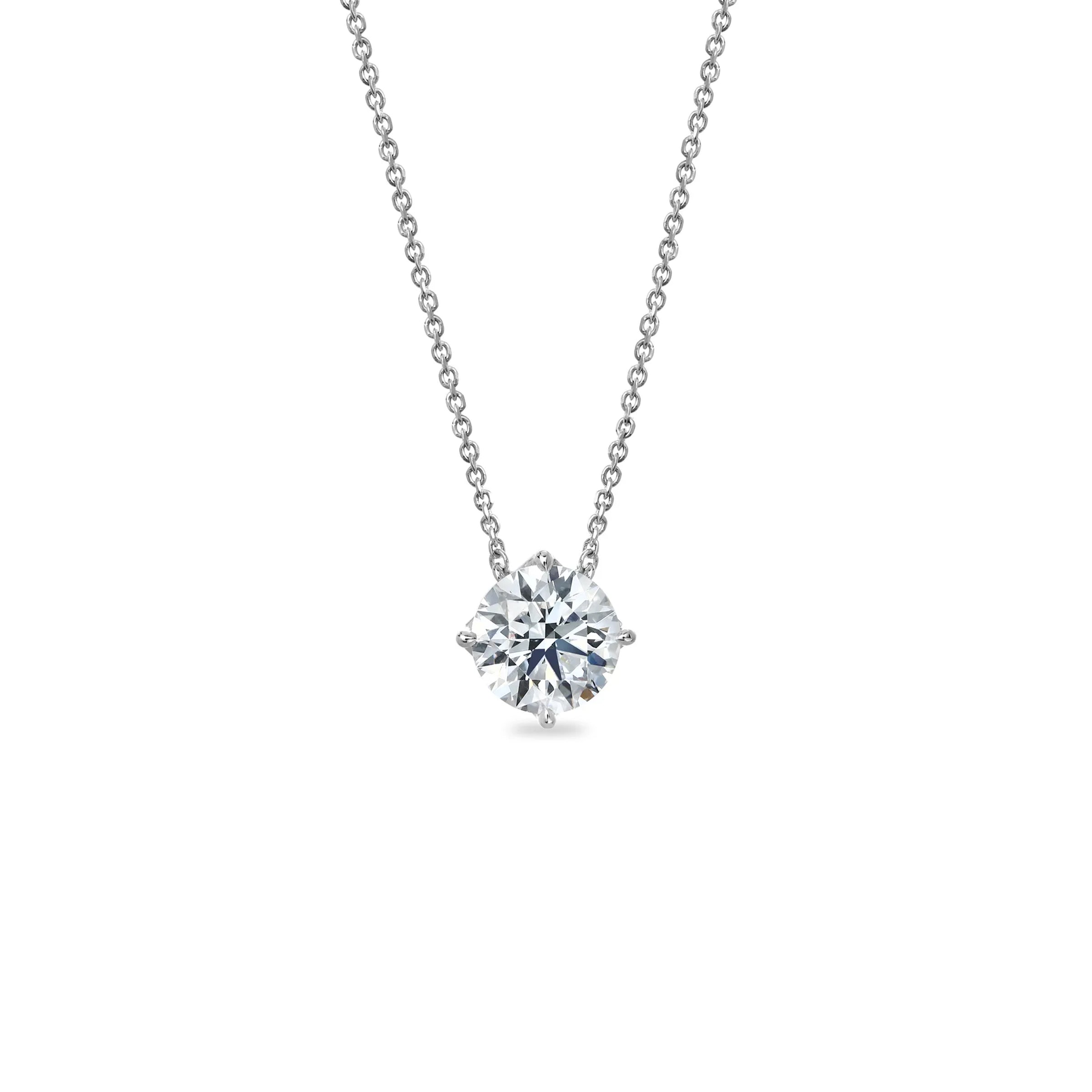 18K White Gold Lab Grown Round Diamond Necklace 2.0 Carat