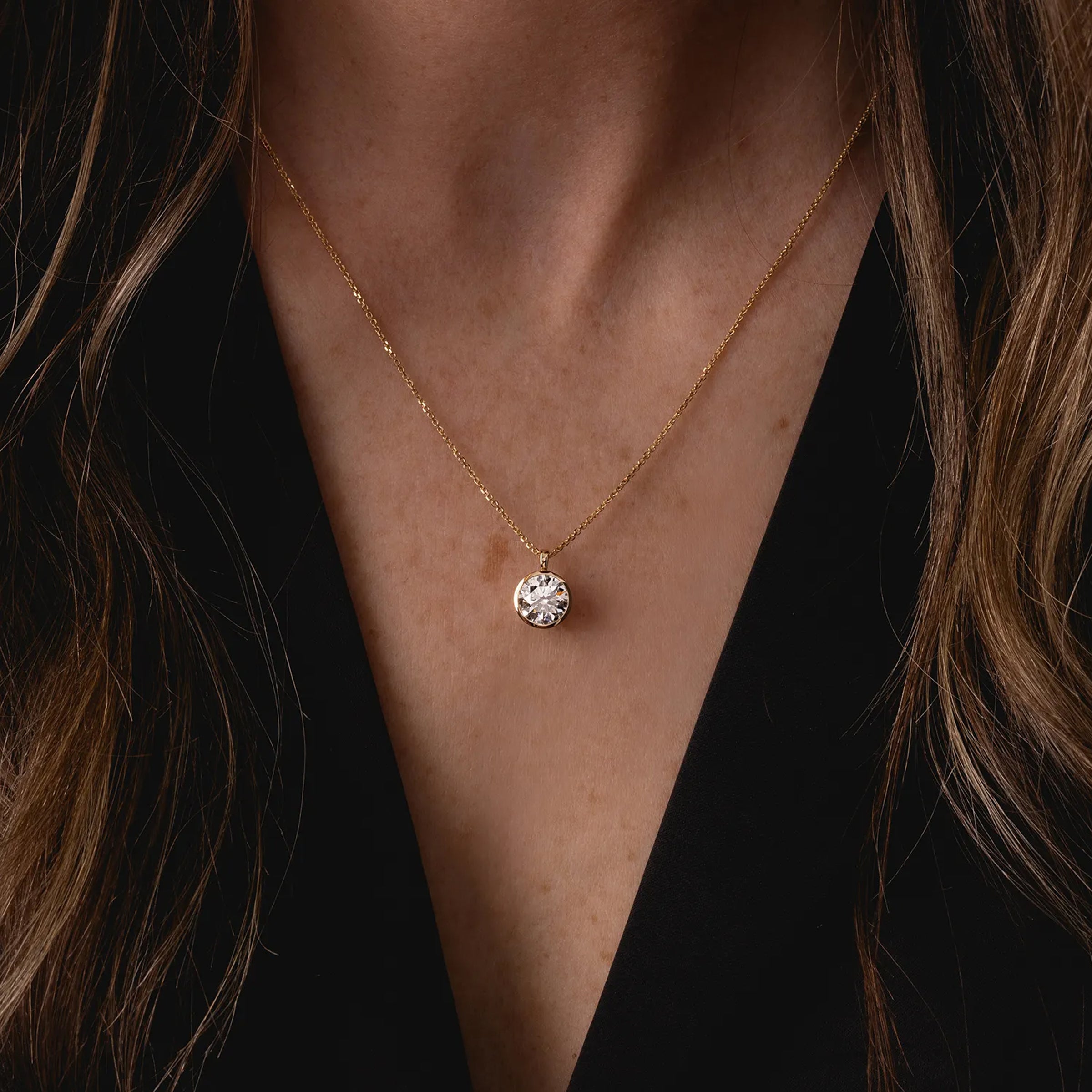 18K Yellow Gold Bezel Set Lab-Grown Diamond Necklace