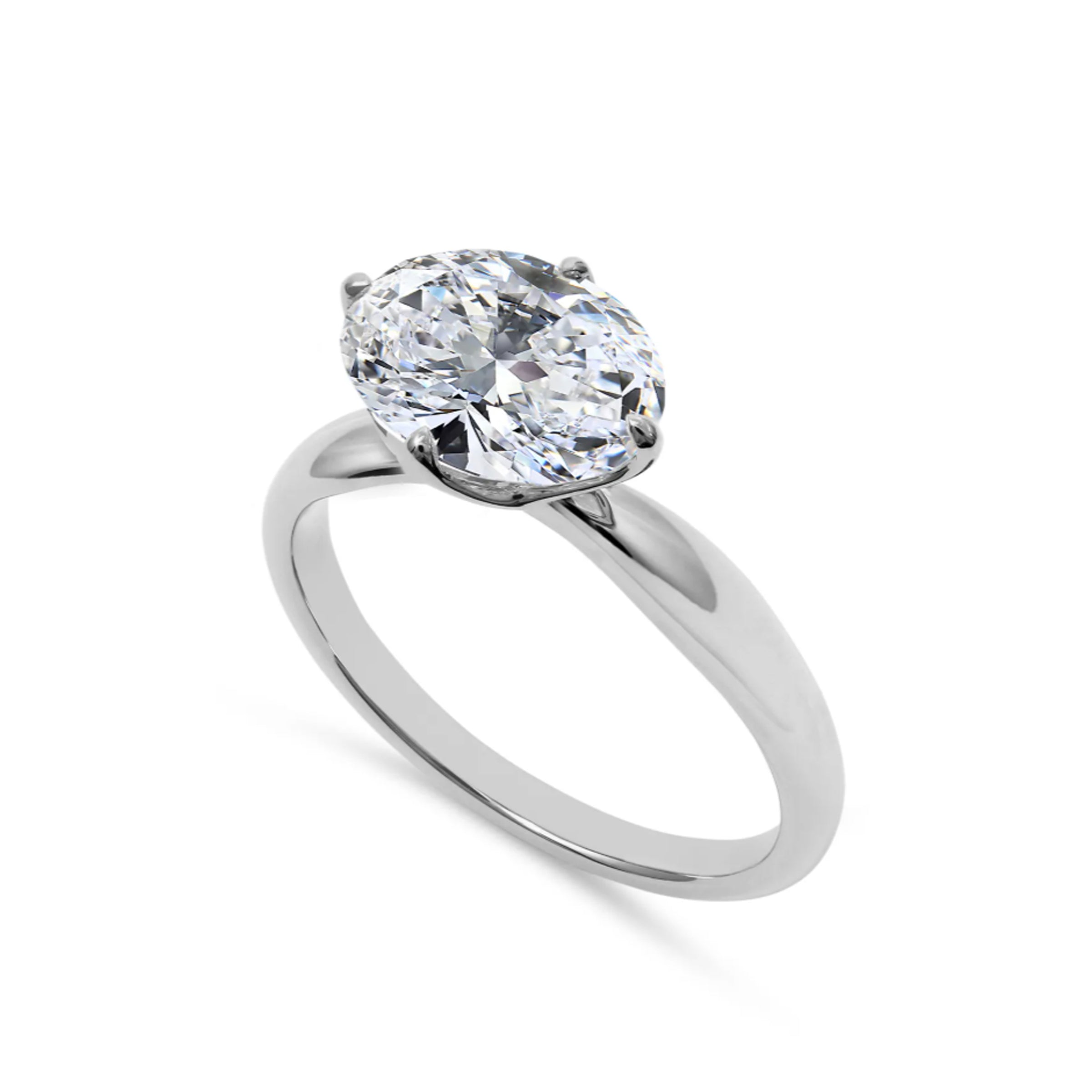 18K White Gold Solitaire E/W Lab-Grown Oval Diamond Engagement Ring - NAGI